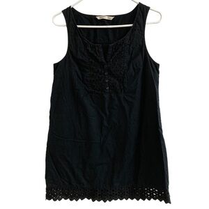 90's Old Navy Black Crochet-Trim Beachy Dress Size M Sleeveless Knee Length